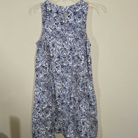 Sigrid Olsen Floral Paisley Print Linen Sun Dress Pockets Blue White Size Small - Picture 2 of 7